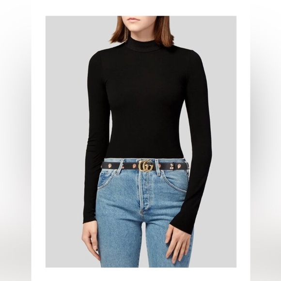 New Gucci Belt GG marmont Belt Black leather belt Cherry Strawberry size 100 - Picture 3 of 10